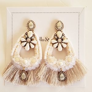 Stella & Dot White Fringe Earrings